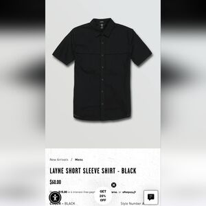 Men's Volcom Layne Short Sleeve Shirt Classic Fit Size Medium Black